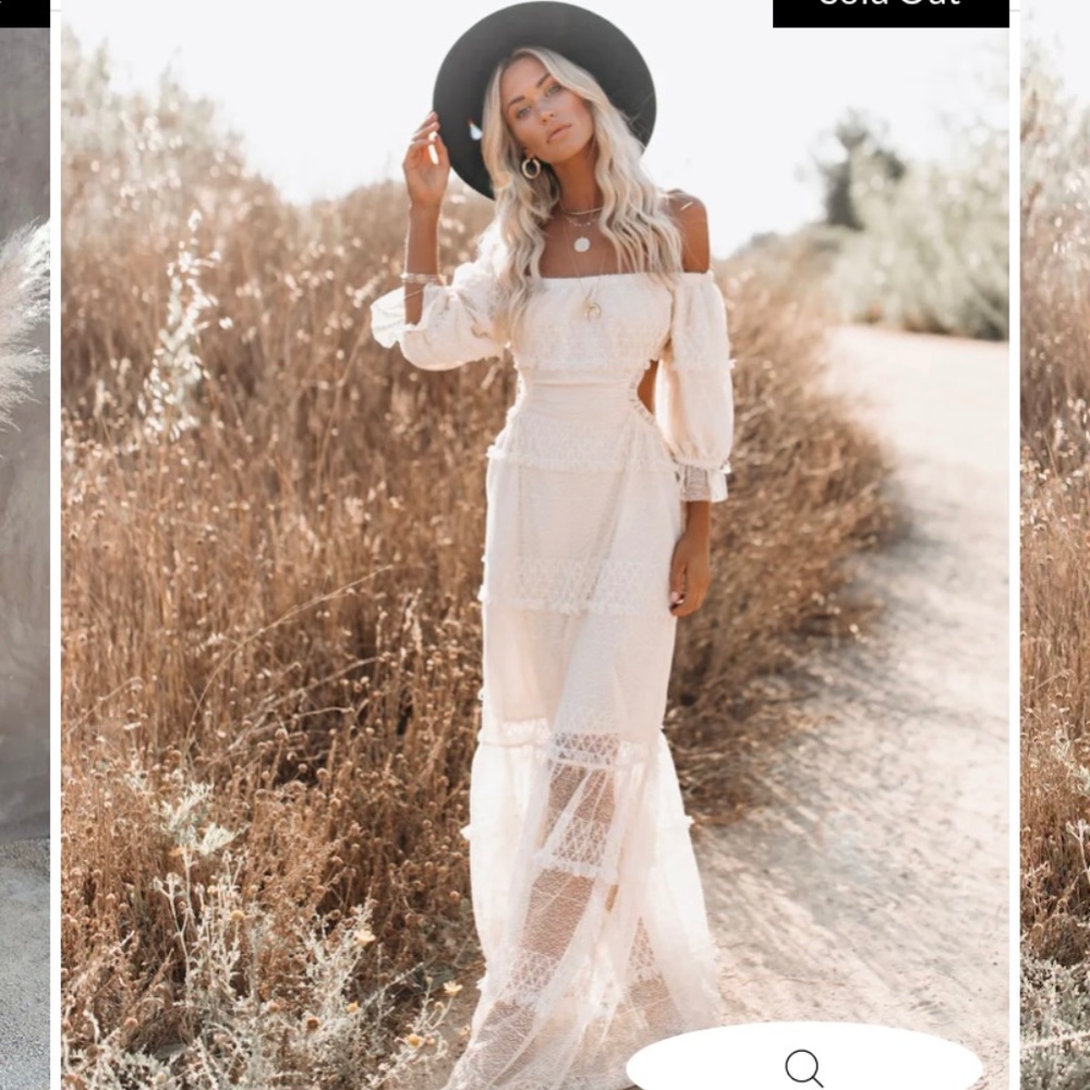 VICI Porsha Off The Shoulder Tiered Cutout Maxi Dress